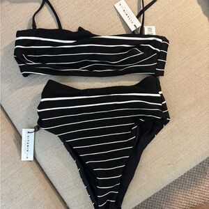Vitamin A Black and White Striped Bikini Set